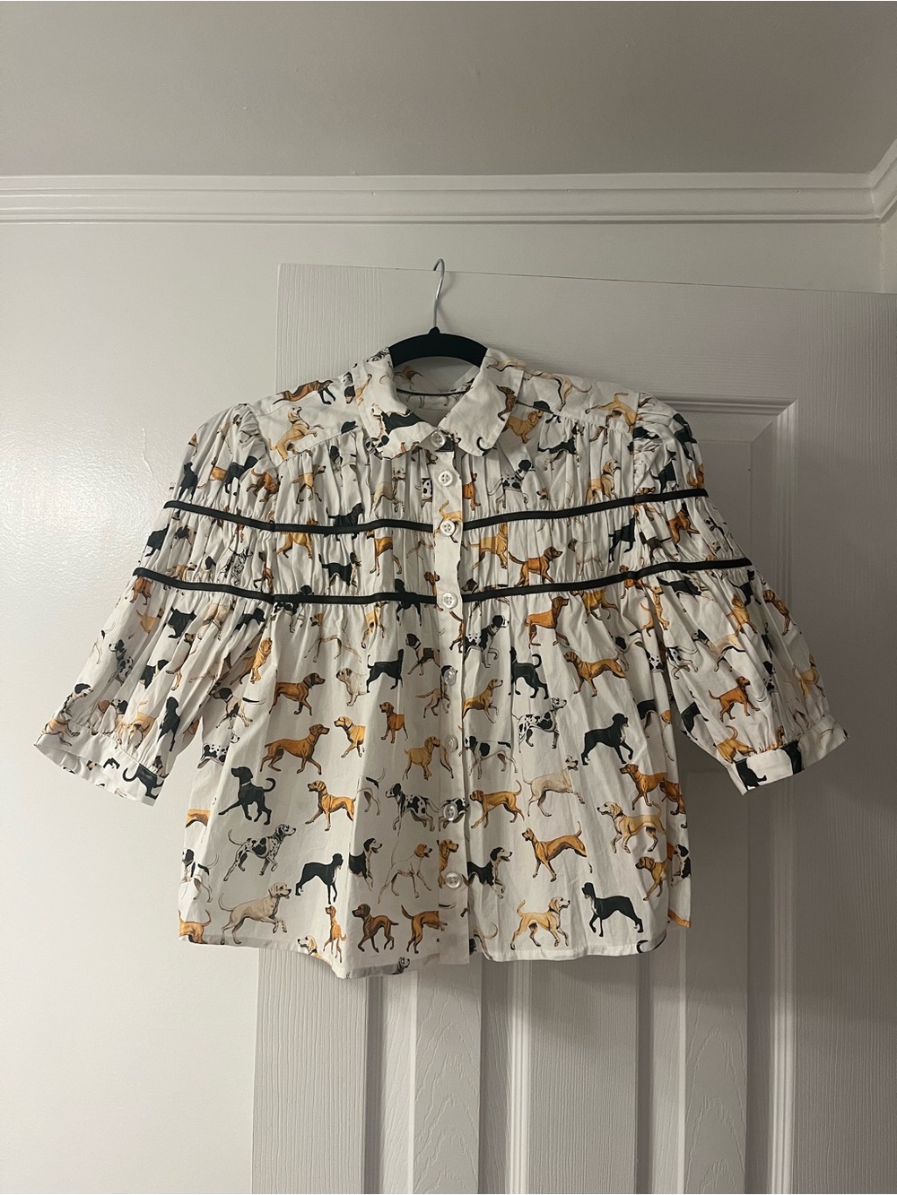 Maeve Horse Print Button-Up Top